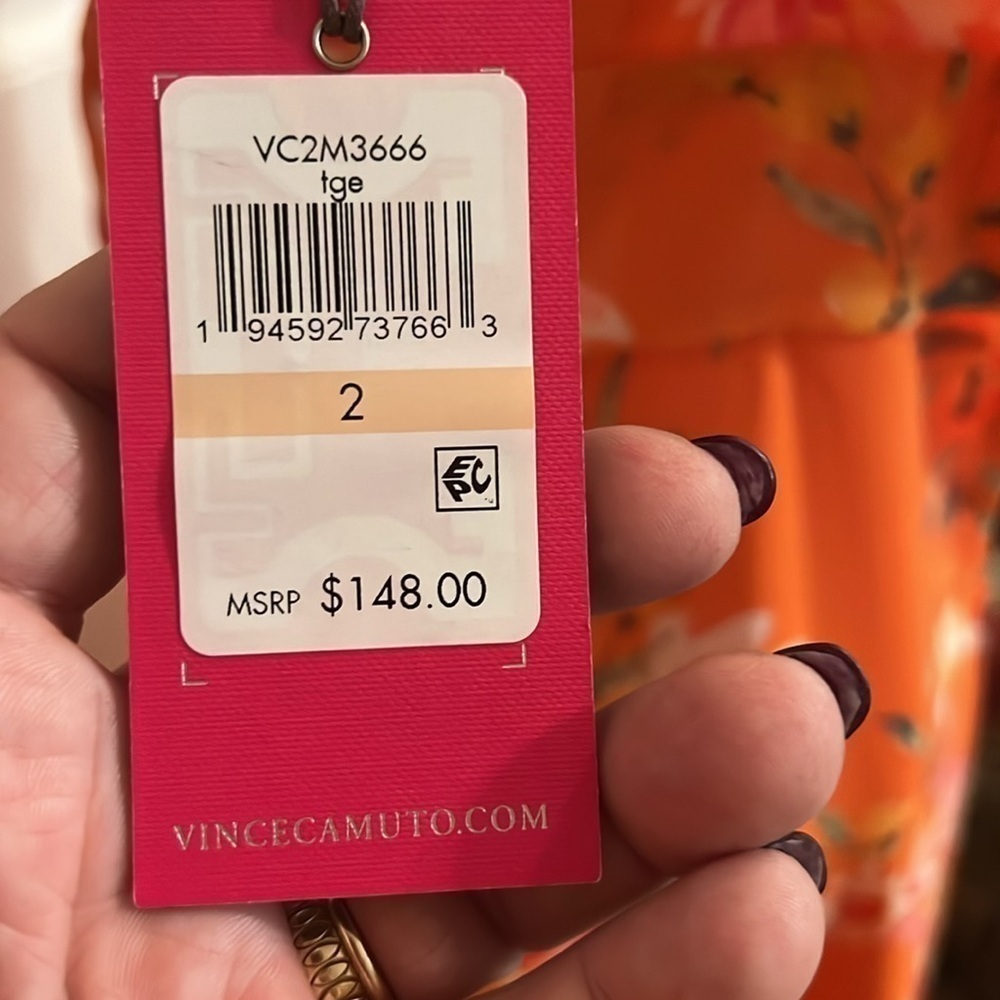 VINCE CAMUTO NWT Womens Belted Surplice tulip style high/low hemline midi dress - Picture 9 of 10